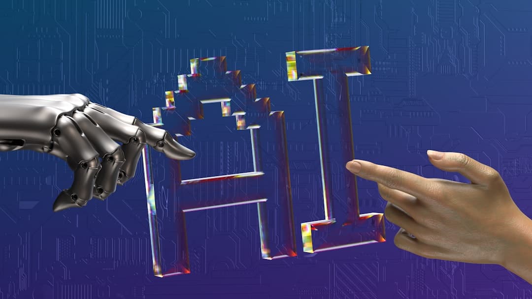 robot and human hands reaching toward ai text. Cover image for: How Natural Language Processing Powers Clinical Documentation.