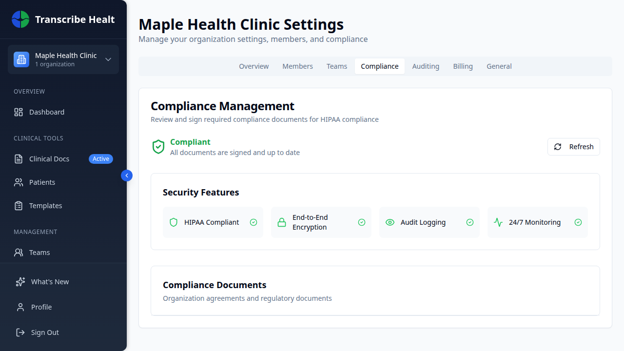 Compliance documents with status indicators