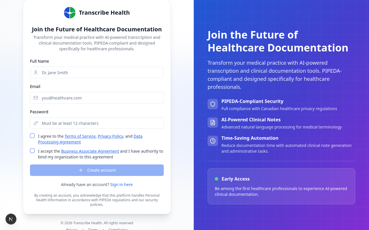 The sign-up form with fields for name, email, and password
