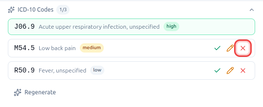 The reject button highlighted on the M54.5 code chip