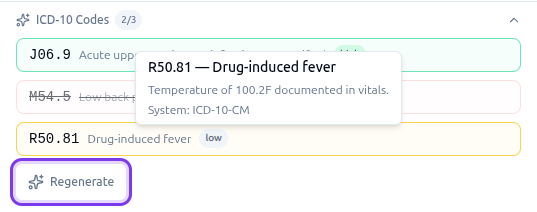 The Regenerate button highlighted at the bottom of the ICD-10 section