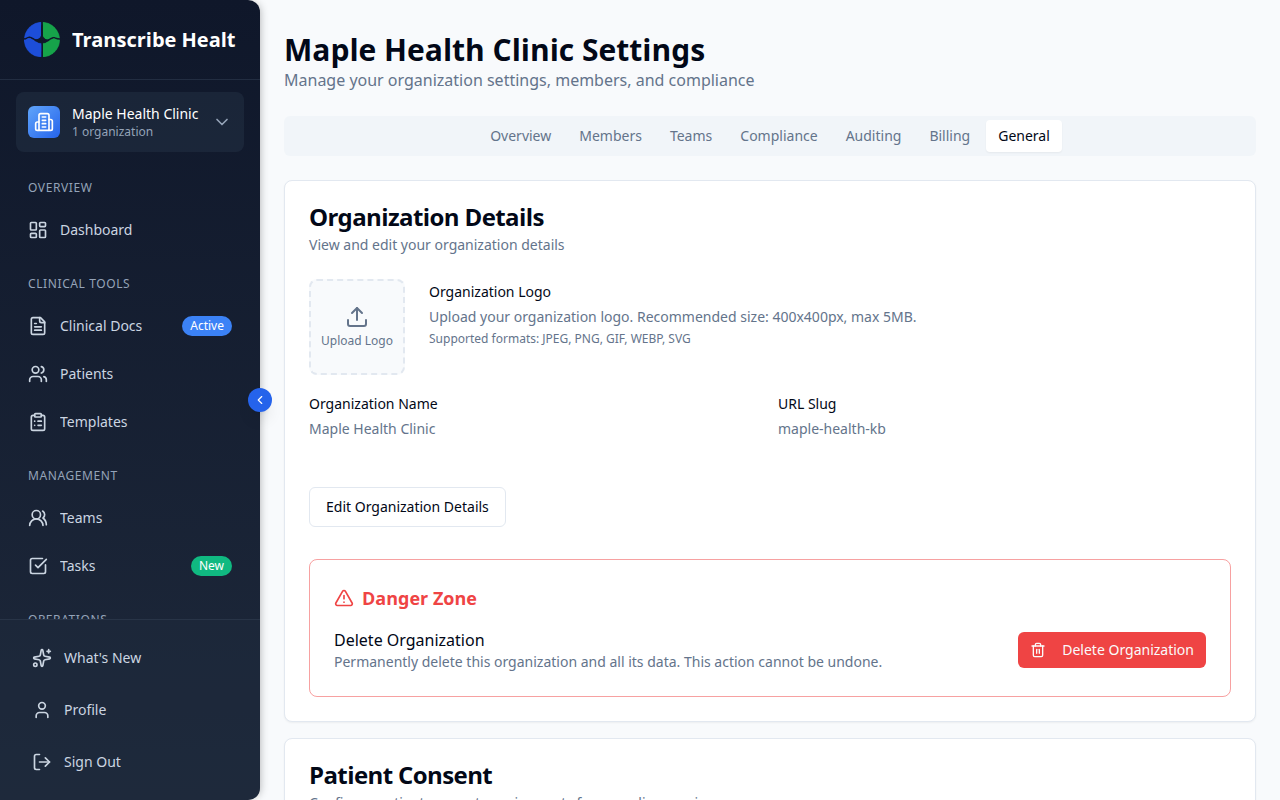 Organization details form