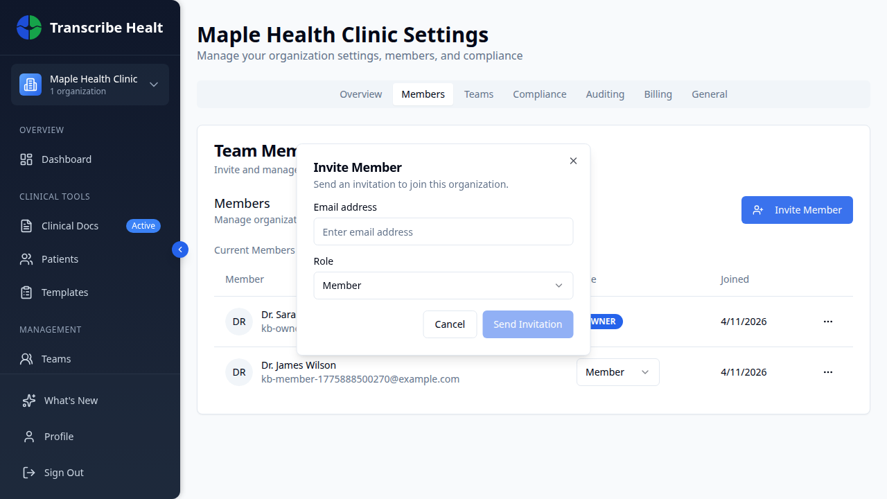 The invite member dialog