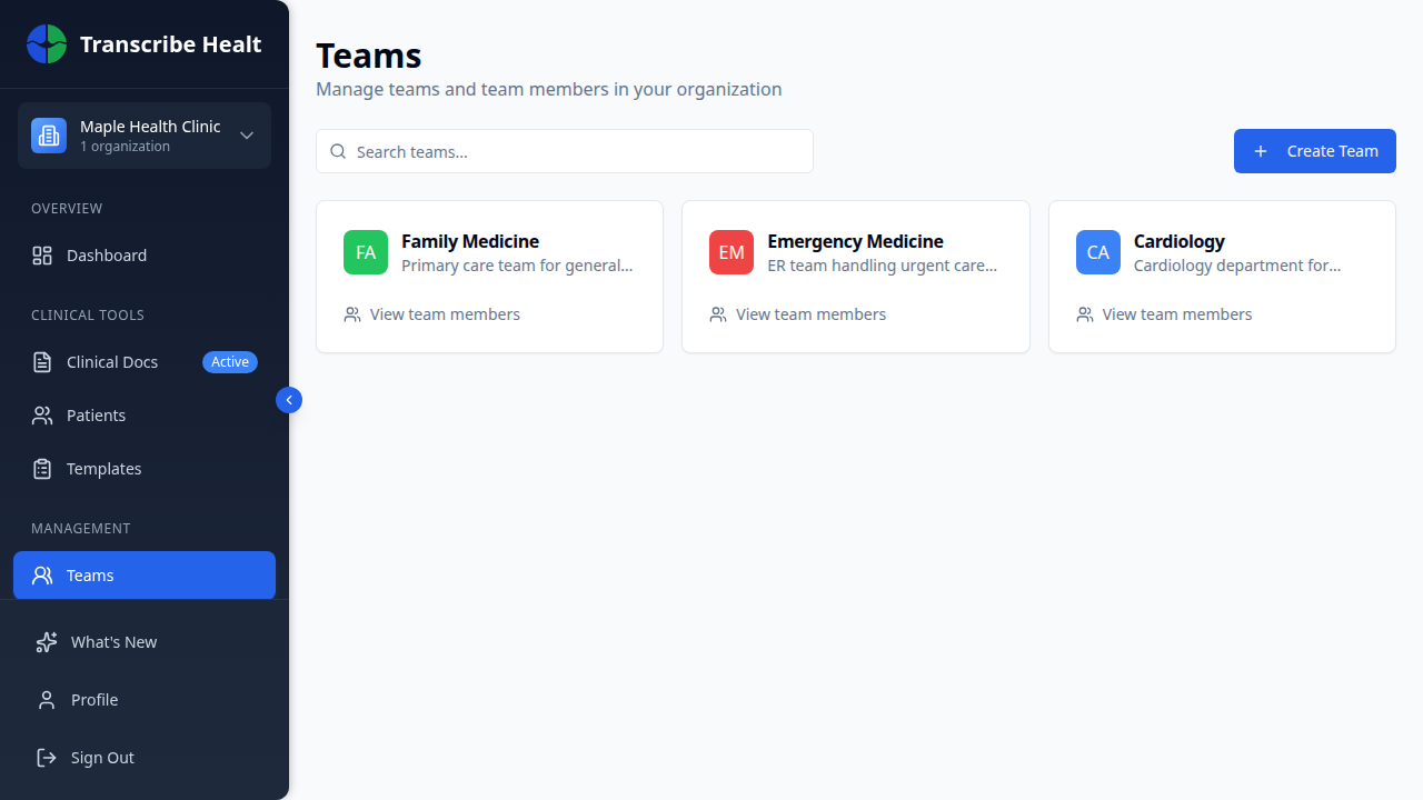 Click the Create Team button